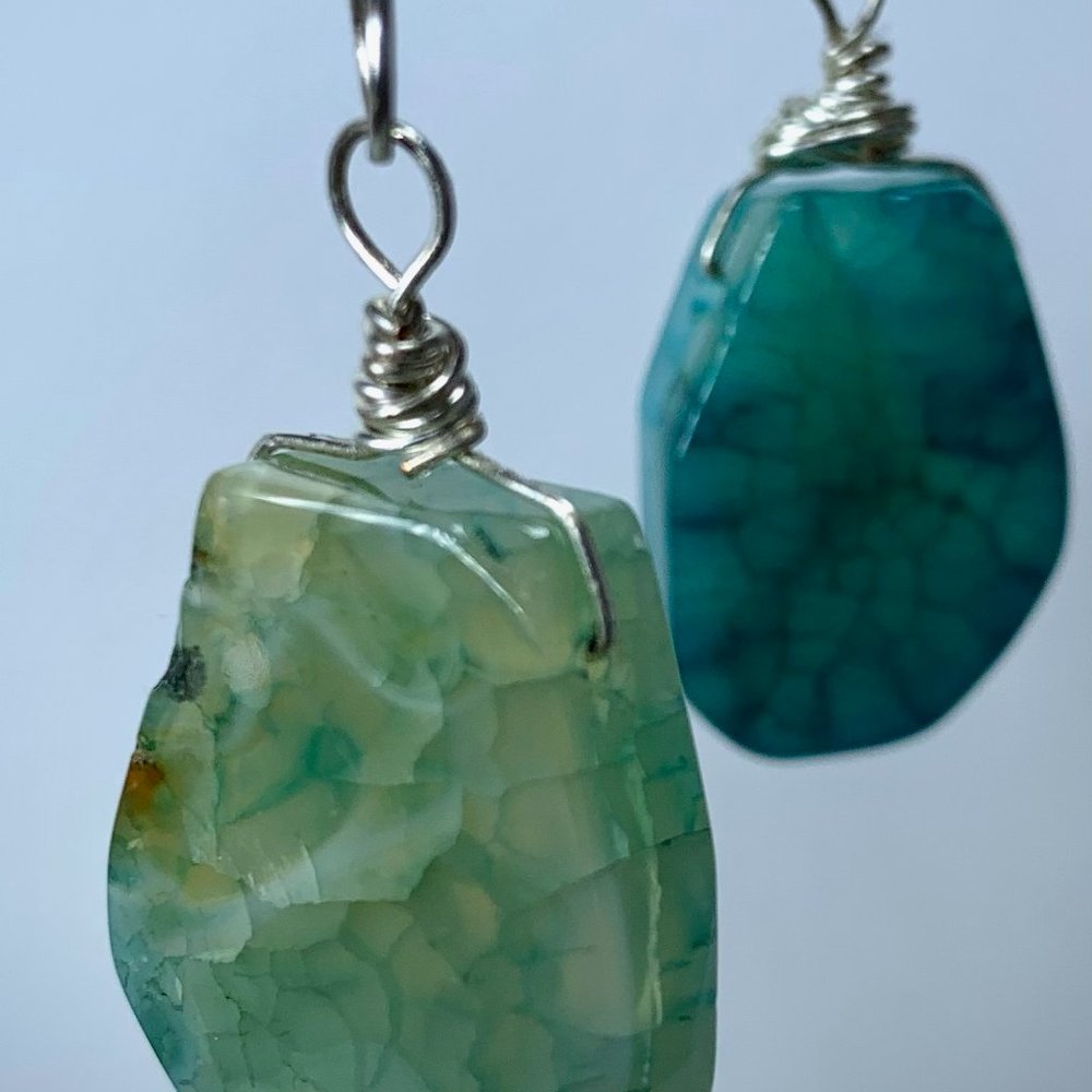 NWT Styled by Christa handmade blue and green agate earrings